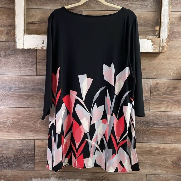 Alfani  Macys Tunic Top Boho Fairy Floral Black White Coral Multi - Picture 5 of 6